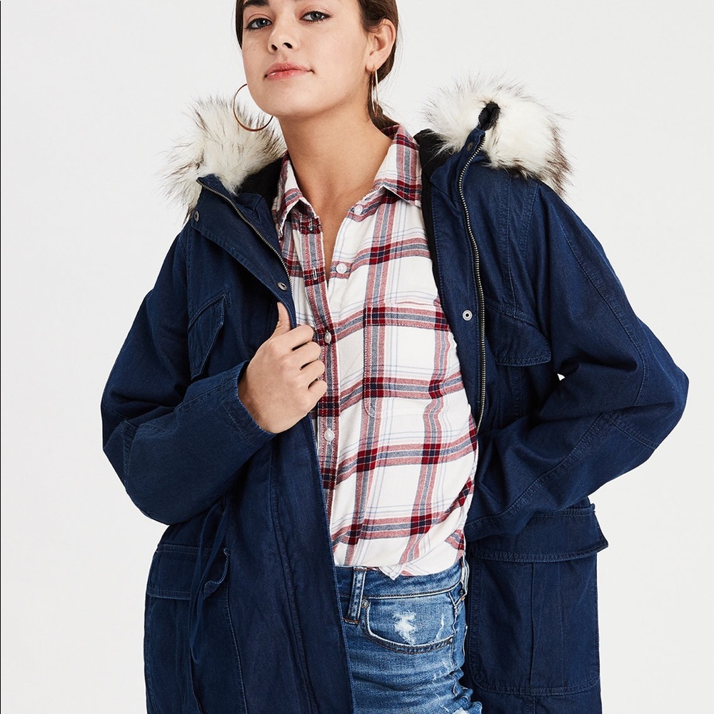 AEO denim hooded parka